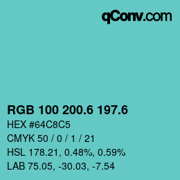 カラーコード: RGB 100 200.6 197.6 | qconv.com