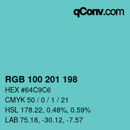 Color code: RGB 100 201 198 | qconv.com