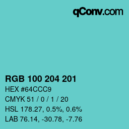 Color code: RGB 100 204 201 | qconv.com