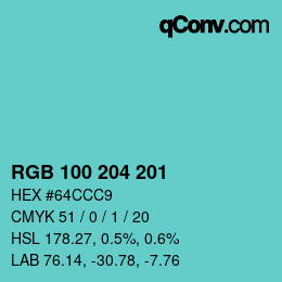 Code couleur: RGB 100 204 201 | qconv.com