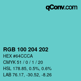 Color code: RGB 100 204 202 | qconv.com
