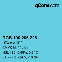 颜色代码: RGB 100 205 226 | qconv.com