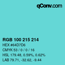 カラーコード: RGB 100 215 214 | qconv.com
