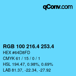 カラーコード: RGB 100 216.4 253.4 | qconv.com
