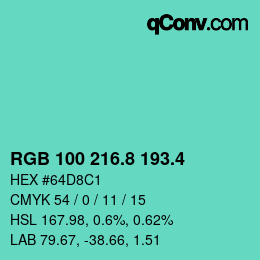 カラーコード: RGB 100 216.8 193.4 | qconv.com