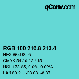 カラーコード: RGB 100 216.8 213.4 | qconv.com