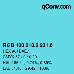 カラーコード: RGB 100 218.2 231.6 | qconv.com