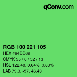 カラーコード: RGB 100 221 105 | qconv.com