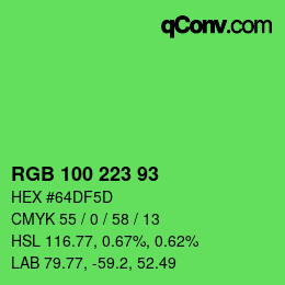 カラーコード: RGB 100 223 93 | qconv.com