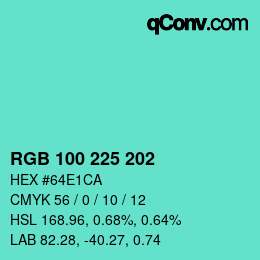 カラーコード: RGB 100 225 202 | qconv.com