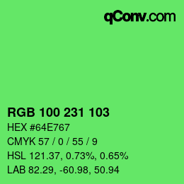 カラーコード: RGB 100 231 103 | qconv.com