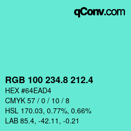 カラーコード: RGB 100 234.8 212.4 | qconv.com
