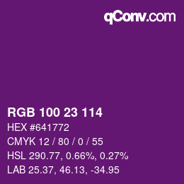 Color code: RGB 100 23 114 | qconv.com