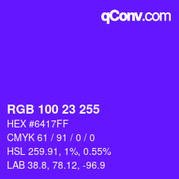 Color code: RGB 100 23 255 | qconv.com