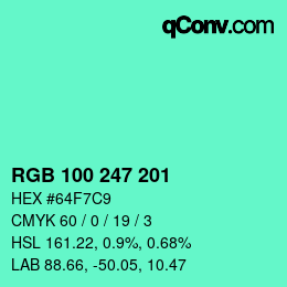 颜色代码: RGB 100 247 201 | qconv.com