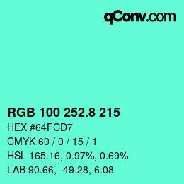カラーコード: RGB 100 252.8 215 | qconv.com
