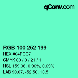 カラーコード: RGB 100 252 199 | qconv.com