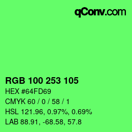 カラーコード: RGB 100 253 105 | qconv.com