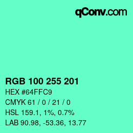 颜色代码: RGB 100 255 201 | qconv.com