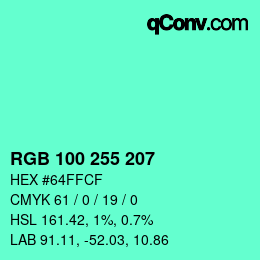 Color code: RGB 100 255 207 | qconv.com