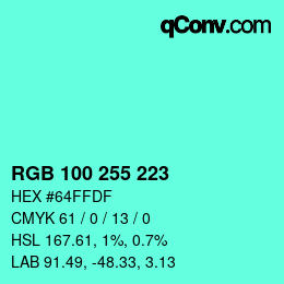Color code: RGB 100 255 223 | qconv.com