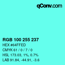 Color code: RGB 100 255 237 | qconv.com
