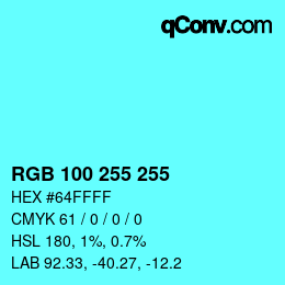 颜色代码: RGB 100 255 255 | qconv.com