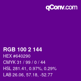 カラーコード: RGB 100 2 144 | qconv.com