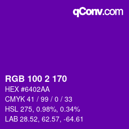 Color code: RGB 100 2 170 | qconv.com