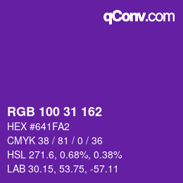 Color code: RGB 100 31 162 | qconv.com