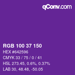 Color code: RGB 100 37 150 | qconv.com