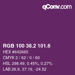 カラーコード: RGB 100 38.2 101.6 | qconv.com