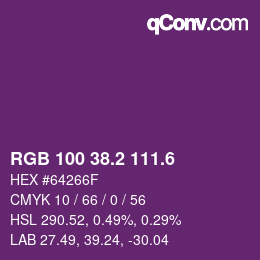 カラーコード: RGB 100 38.2 111.6 | qconv.com