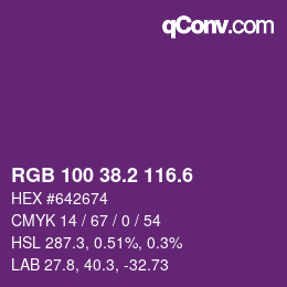 カラーコード: RGB 100 38.2 116.6 | qconv.com