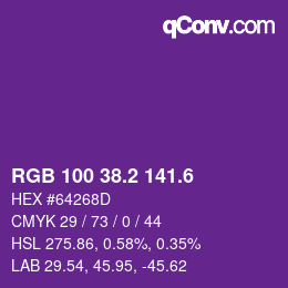 カラーコード: RGB 100 38.2 141.6 | qconv.com