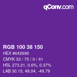カラーコード: RGB 100 38 150 | qconv.com