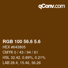 カラーコード: RGB 100 56.6 5.6 | qconv.com