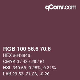 カラーコード: RGB 100 56.6 70.6 | qconv.com