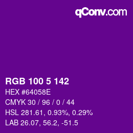 Color code: RGB 100 5 142 | qconv.com
