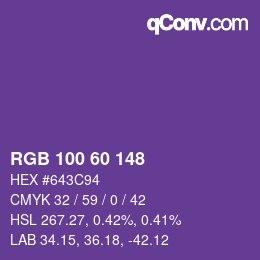 Color code: RGB 100 60 148 | qconv.com