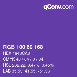 Color code: RGB 100 60 168 | qconv.com