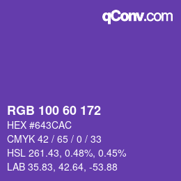 カラーコード: RGB 100 60 172 | qconv.com