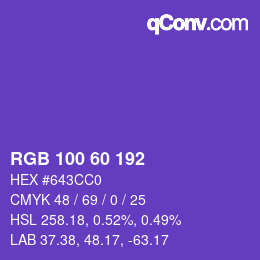 颜色代码: RGB 100 60 192 | qconv.com