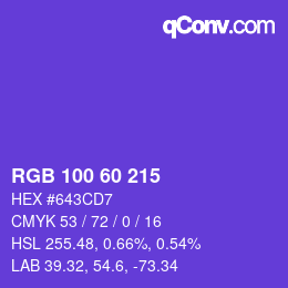 カラーコード: RGB 100 60 215 | qconv.com