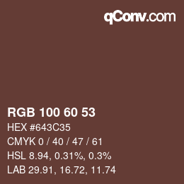 颜色代码: RGB 100 60 53 | qconv.com