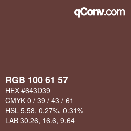 Color code: RGB 100 61 57 | qconv.com