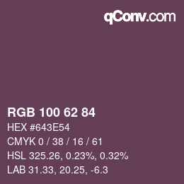 カラーコード: RGB 100 62 84 | qconv.com
