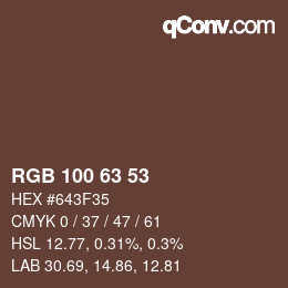 Color code: RGB 100 63 53 | qconv.com