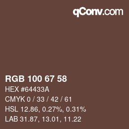 Color code: RGB 100 67 58 | qconv.com