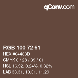 Código de color: RGB 100 72 61 | qconv.com